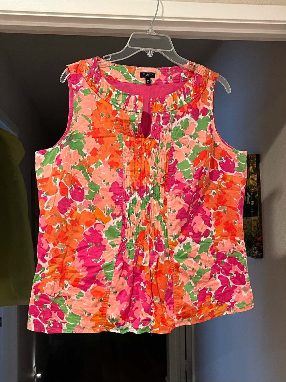Talbots Multicolor Floral Sleeveless Pintuck Tank
